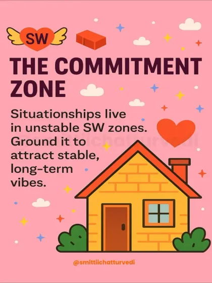 The South-West (SW) is the commitment zone. Unstable SW zones lead to "situationships." Ground this zone with your master bedroom to attract stable, long-term vibes.
