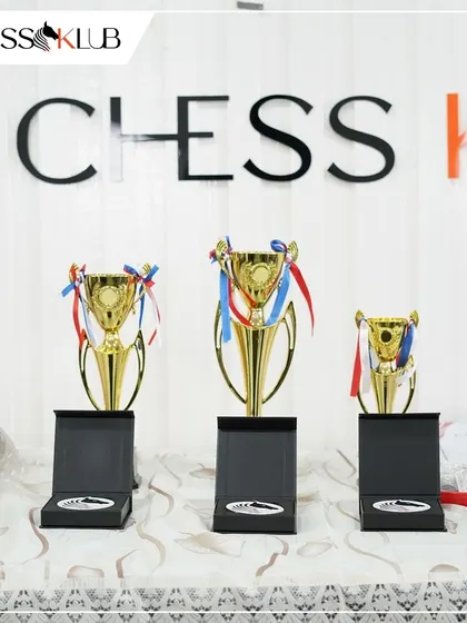 The trophies on display at our Coimbatore opening, ready to be awarded to the city's newest chess champions.