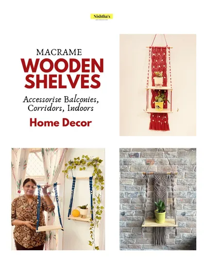 This collage shows the variety of macrame wooden shelves I can make. From a bold red two-tier shelf to a simple single-tier design, each one is made to accessorize your balconies, corridors, and indoor spaces.