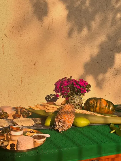 My SONATA (Sadya On A Thali) is available every weekend, but we create special versions for festivals like this one, set against a backdrop of seasonal produce.