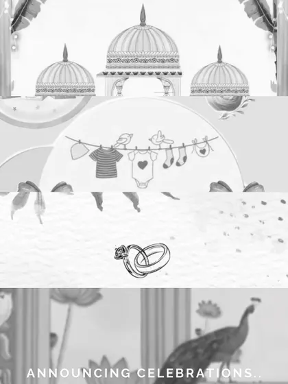 Another glimpse into the world of custom invitations I'm building. This teaser combines elements of royal Indian weddings, sweet baby announcements, and symbols of love and commitment.