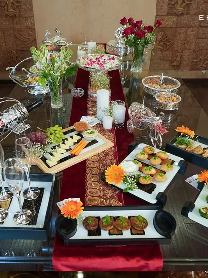An elaborate setup of my exquisite platter trays, elevating a wedding dinner into a luxurious experience. This display combines elegance, flavor, and charm for an unforgettable celebration.