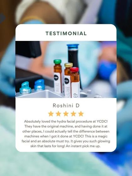 Roshini D shares her love for the HydraFacial procedure at my clinic, noting the difference the original machine makes. She calls it a "magic facial" and an "absolute must try".