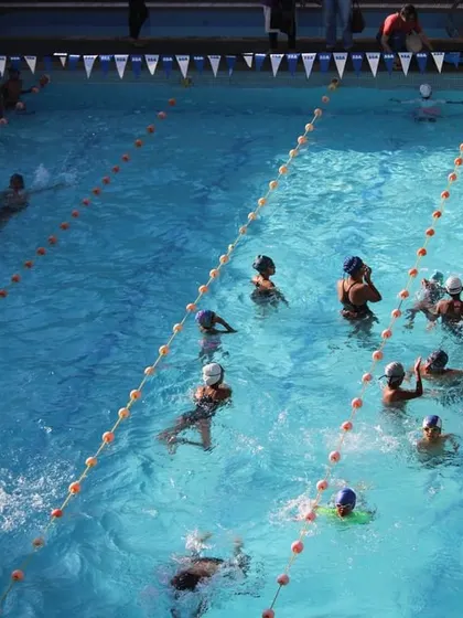 An aerial view of the pool during our Sportonix Anniversary Cup. Events like these bring our whole swimming community together for a day of friendly competition.