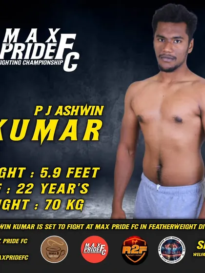 Our fighter PJ Ashwin Kumar is ready for his lightweight bout at Max Pride FC. We have a deep roster of competitive athletes.
