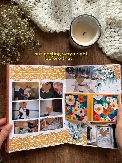 Another spread from the anniversary scrapbook, documenting everyday moments and travels.