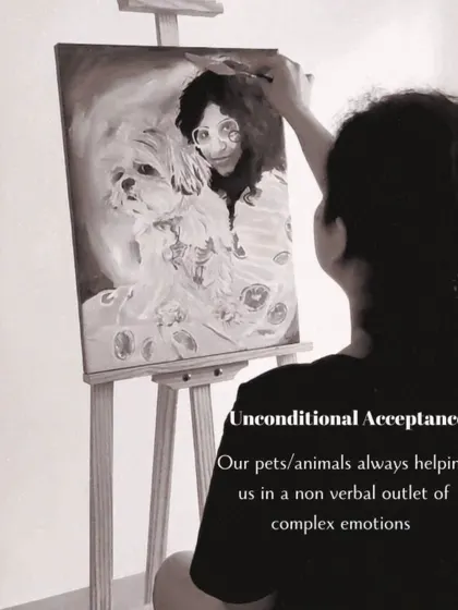 This image reflects the idea of unconditional acceptance that our pets offer. Painting portraits like this is a non verbal outlet for complex emotions and a reminder of the simple joy animals bring into our lives.