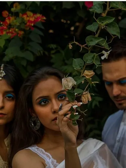 A group concept shoot centered around a single color. I created a coordinated look for all three models using a vibrant blue eyeliner to tie them together thematically.