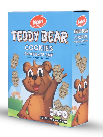 A clean shot of a box of Teddy Bear cookies, perfect for a grocery or snack e-commerce site.