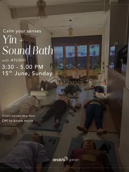 Calm your senses with our Yin and Sound Bath session with Ayushi. This deeply calming blend of long-held stretches and immersive sound healing helps melt tension.