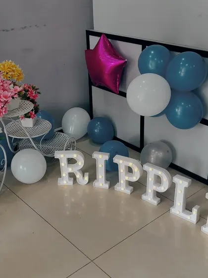 To personalize the anniversary decor for Ripplr, I used these large marquee letters to spell out the company name. This creates a great photo opportunity and reinforces brand pride during the event.