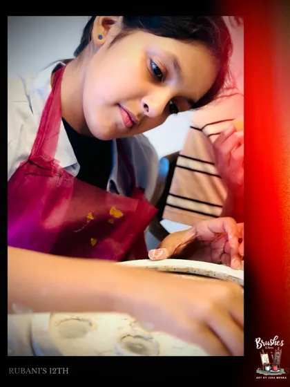A close-up of the birthday girl, Rubani, deeply focused on crafting her moon lamp. It's these quiet moments of creation that make the celebration so personal and special.