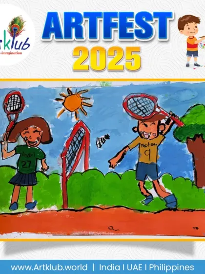 A fun and imaginative take on a tennis match by a senior category artist. The players are drawn with expressive faces and dynamic poses, capturing the energy of the game.