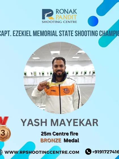 A bronze medal for our coach Yash Mayekar in the 25m centre fire event at the 26th Capt. Ezekiel Memorial State Shooting Championship. Our coaches lead by example.
