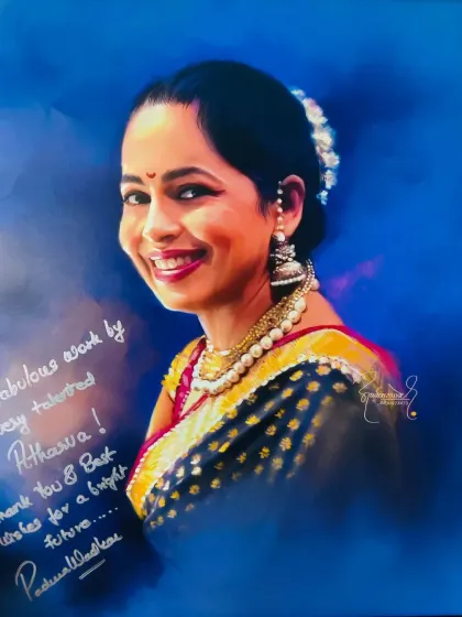 The final portrait, signed by Padma Wadkar herself with a kind message. Her words of appreciation are a great encouragement and a reminder of why I love creating personal art for people.