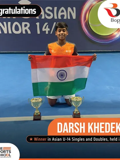We are incredibly proud to see our student, Darsh Khedekar, representing India and winning both the singles and doubles titles at the Asian U-14 tournament in Qatar. His success is a testament to the dedication and high-performance training we provide.