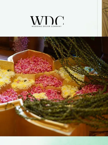 A collage showcasing the key elements of the 'Serene Sage' theme, from the floral arrangements and terracotta pots to the custom WDC branding.