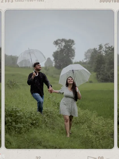 A film-strip edit of the couple enjoying their walk in the rain.