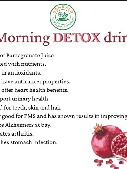 Start your day with a powerful morning detox. Pomegranate juice is packed with antioxidants and offers benefits for heart health, skin, and even helps with PMS symptoms.