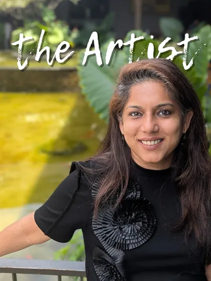 A portrait of me, the artist behind Studio Chhavi, in my element.