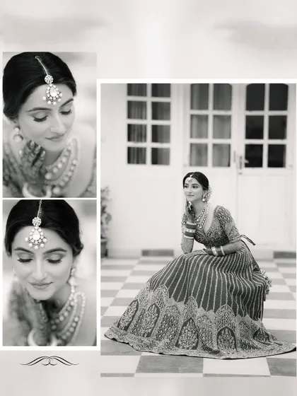A black and white collage of the bride. The monochrome edit gives these portraits a timeless, classic, and elegant feel.