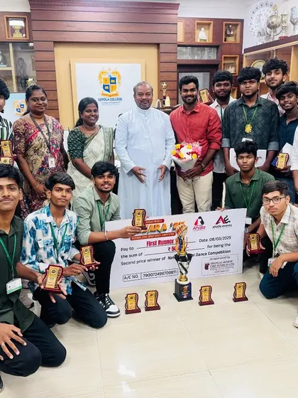 Celebrating the team's victory with the college officials. My experience in competitive dance ensures I bring a winning edge to the college teams I choreograph for.