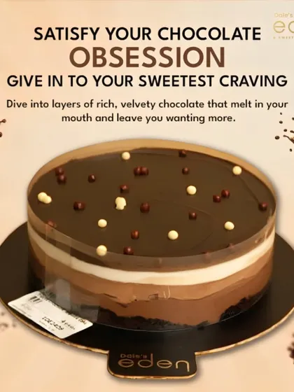 Satisfy your chocolate obsession with this triple-layer chocolate mousse cake. It features layers of dark, milk, and white chocolate mousse for a velvety, melt-in-your-mouth experience.