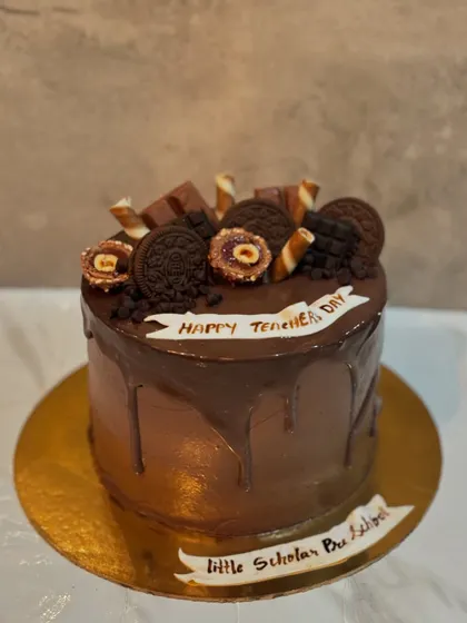 A chocolate overload cake made especially for a teacher, combining a love for chocolate with gratitude.