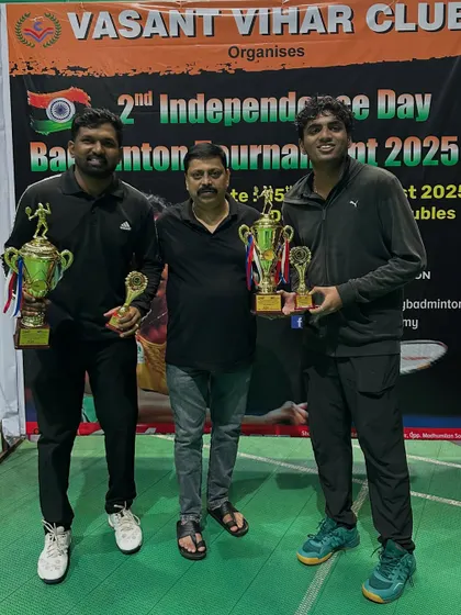 Vivek Sir and Aaryan, the A Group Men's Doubles champions.