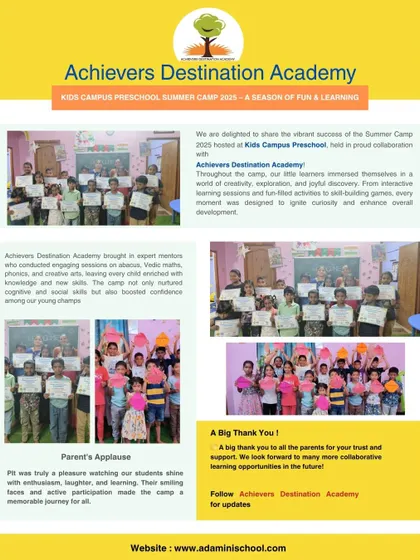 This newsletter captures the success of our Summer Camp 2025 at Kids Campus Preschool. It was a world of creativity, exploration, and joyful discovery, with expert mentors guiding the children through every activity.