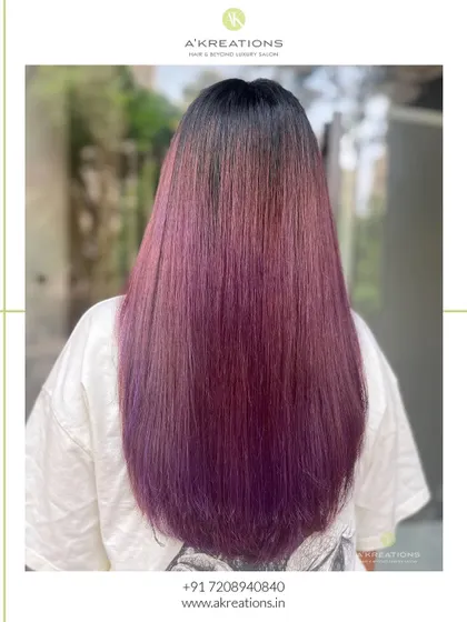 A back view of the plum purple hair, showcasing the incredible depth of color and the healthy, sleek finish.
