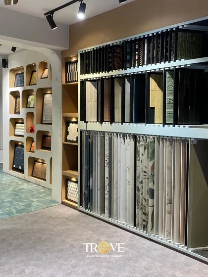 Organization is key to avoiding overwhelm. Here you can see how I display my collections, with sliding panels for large tiles and curated alcoves for smaller, decorative pieces, making your selection process smooth and enjoyable.