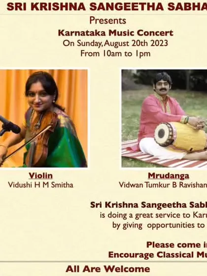 An announcement for a morning Carnatic concert by T.V. Ramprasadh. We encourage everyone to support live classical music events.