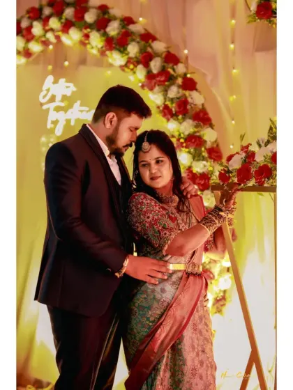 A romantic moment at the reception. The "Better Together" sign in the background perfectly complements the couple's embrace.