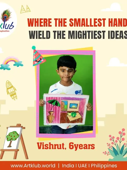 Six-year-old Vishrut wields mighty ideas with his drawing of a cozy room interior.