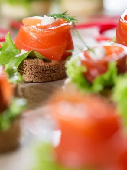 A closer look at the smoked salmon rosettes. The presentation is just as important as the taste, and I take great care in crafting each bite to be visually appealing.