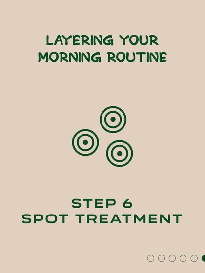 A visual reminder of the steps for a proper morning skincare routine. Following this sequence, including spot treatment, helps protect your skin and manage concerns throughout the day.