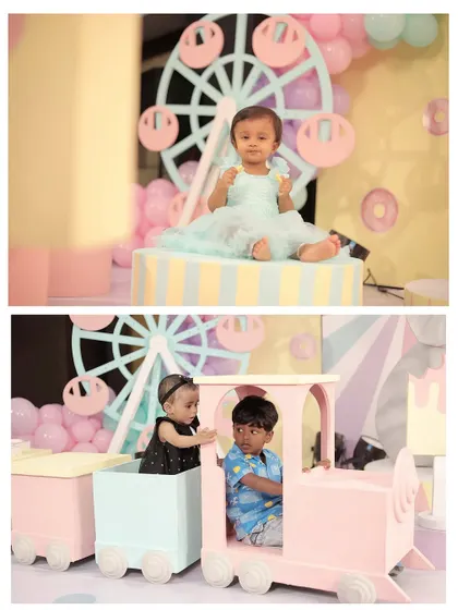 A duplicate image of the kids having a wonderful time with our interactive candyland props.