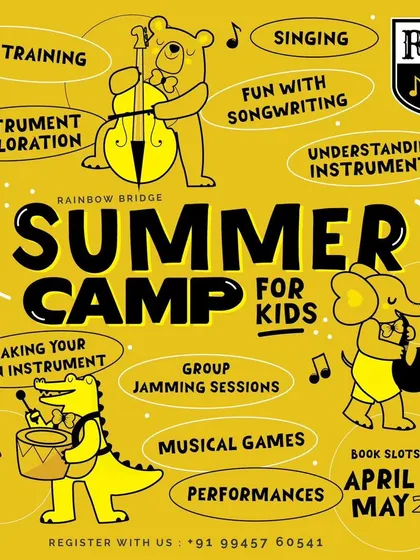 The official poster for our Summer Camp for Kids. It's a harmonious adventure filled with creativity, friendship, and melody.