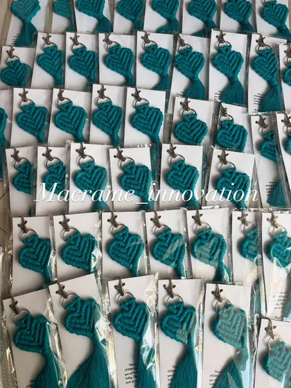 A sea of teal heart keychains, all individually packed and ready for a bulk order.