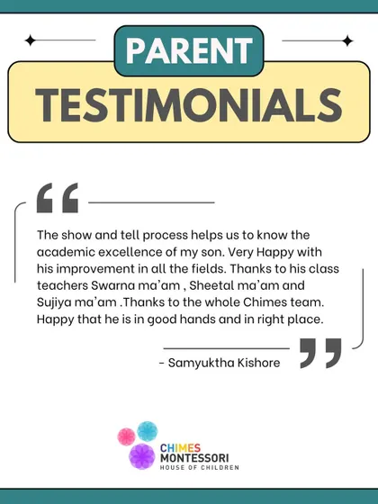 A parent expresses happiness with their son's improvement in all fields, thanking the teachers and the whole Chimes team for being the right place for him.