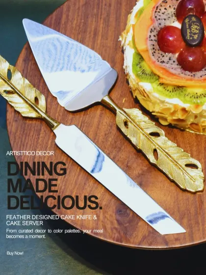 Dining made delicious. This feather-designed cake knife and server set, with its delicate details, turns the simple act of cutting a cake into a moment.