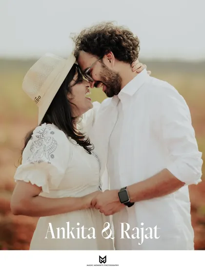 An intimate close up of Ankita and Rajat from their pre-wedding shoot. This style of photo focuses entirely on the couple's connection and emotion.