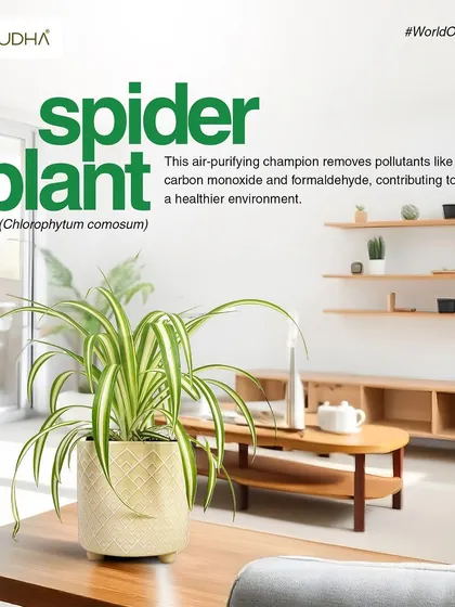 The Spider Plant is an air-purifying champion. It's excellent at removing pollutants like carbon monoxide and formaldehyde, contributing to a healthier home environment.