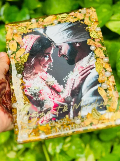 Another angle of this stunning wedding keepsake. The henna on my hand is a happy coincidence, adding to the celebratory feel of this beautiful piece.