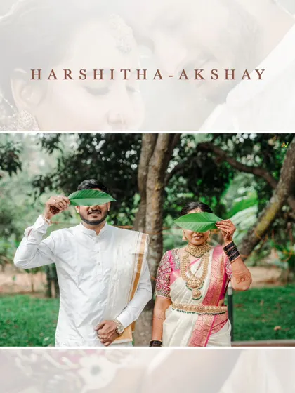A creative collage with a "peek-a-boo" theme using leaves, and a romantic close-up of the couple.