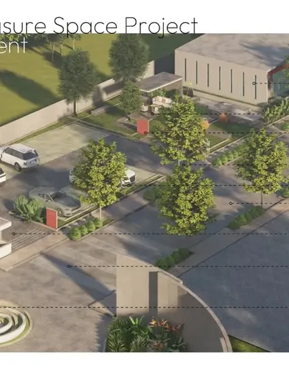A layout development diagram for the 'Nirvana' entrance area. This annotated plan clearly defines the different zones, including the entry feature, parking, pedestrian access, and marketing office, showing the functional planning behind the design.