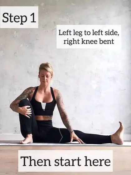 This is the first step for a deep side stretch. I teach students to start here, focusing on the foundation of the pose before moving deeper.