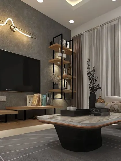A duplicate of ID 189, focusing on the stylish details of the TV area and the comfortable seating.
