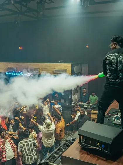 Standing on the console at Hydra to get a better angle with the CO2 gun. I always find ways to get into the crowd and make the party more interactive and visually exciting.